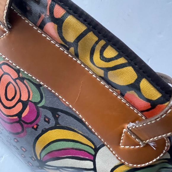 Fossil Handbag Floral Nature Design Coated Canvas Leather Tote Shoulder Bag - Picture 11 of 11